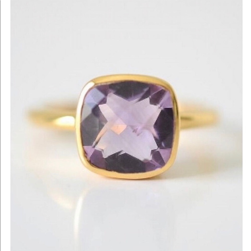 Amethyst Cushion Cut Faceted BezelSet Vermeil Ring, size 7